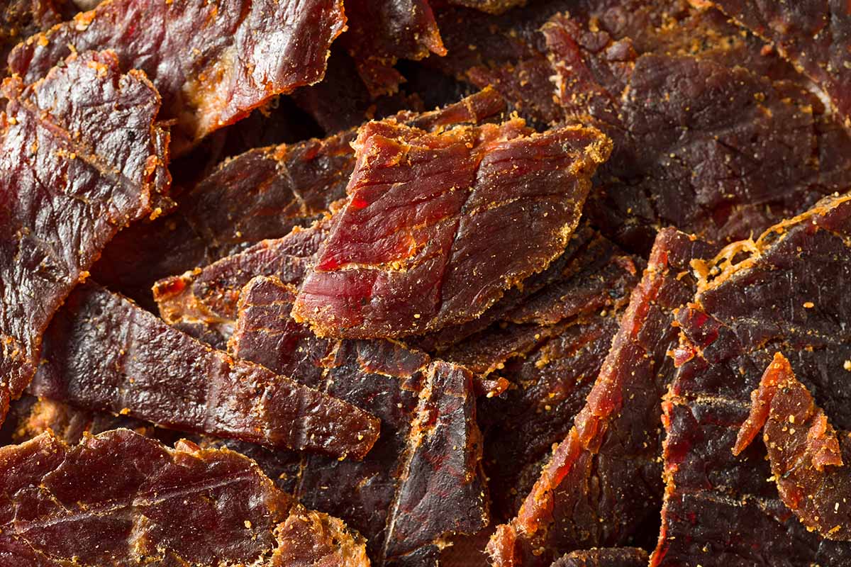 Dried beef jerky with spices.